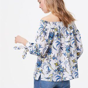 Loft Blue Off White Floral Off Shoulder Top - Sz M